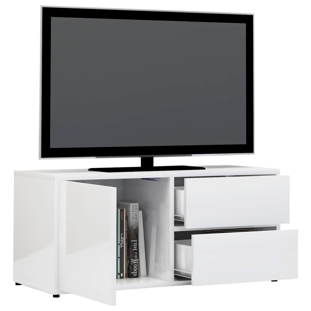 TV Cabinet High Gloss White 80x34x36 cm Chipboard